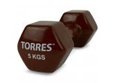 Гантель 5 кг Torres металл в виниловой оболочке, форма шестигранник PL522207 коричневый