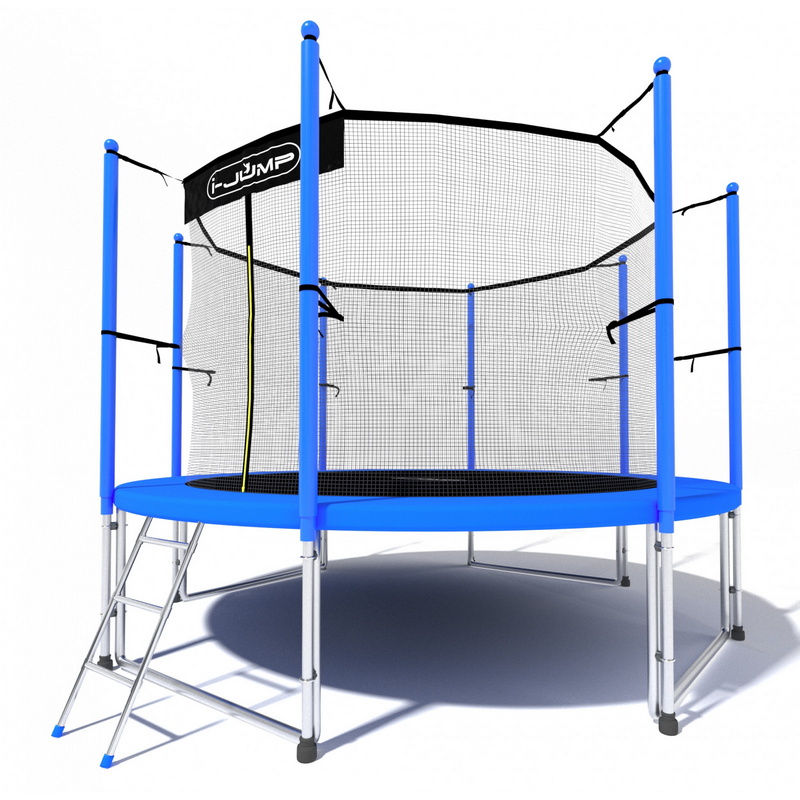 Батут i-Jump Classic 12FT 366 см с нижней сетью и лестницей синий 800_800